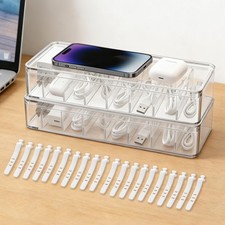 2 Pack Cable Organizer Box with Lid - Stackable Charger Cord Storage Organize...