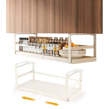 Expandable Under Shelf Storage Basket, Slide-in Storage Rack Under Cabinet Ad...