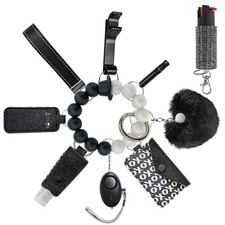 Keychain Set for Women Beaded Wristlet Pom Pom Alarm