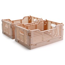 2-Pack Foldable Crates, Plastic Storage Baskets Crate for Organizing, Collaps...