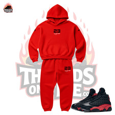 Men's Fire Red Hoodie Joggers Tracksuit 23 Legend Sweats To Match Jordan 13 Bred