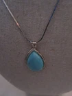 STERLING SILVER 925 BLUE TURQUOISE TEAR DROP 23" NECKLACE