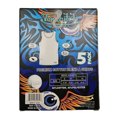 Von Dutch Men's 5 Pack A Shirts Ribbed Tank Tops White MEDIUM