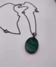 Vintage Sterling Silver Green Eilat Stone Pendant Necklace Made In Israel