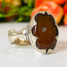 Vintage Men's Ring 925 Sterling Silver Natural Yemen Agate Aqeeq               