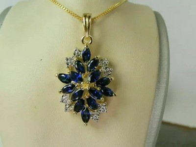 6 Karat Marquise Lab Created Saphir Damen Kette Anhänger 14K Gelbgold vergoldet