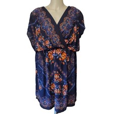 Sangria Dress Women's 22W Floral Paisley Navy Blue Faux Wrap Plus Size Summer