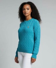 RALPH LAUREN TURQUOISE AQUA CABLE KNIT CREW NECK SWEATER NWT L LARGE