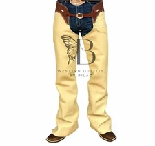 men western leather chap| Rodeo’s chap| Shotgun style chap| cowboy Yellow Chap