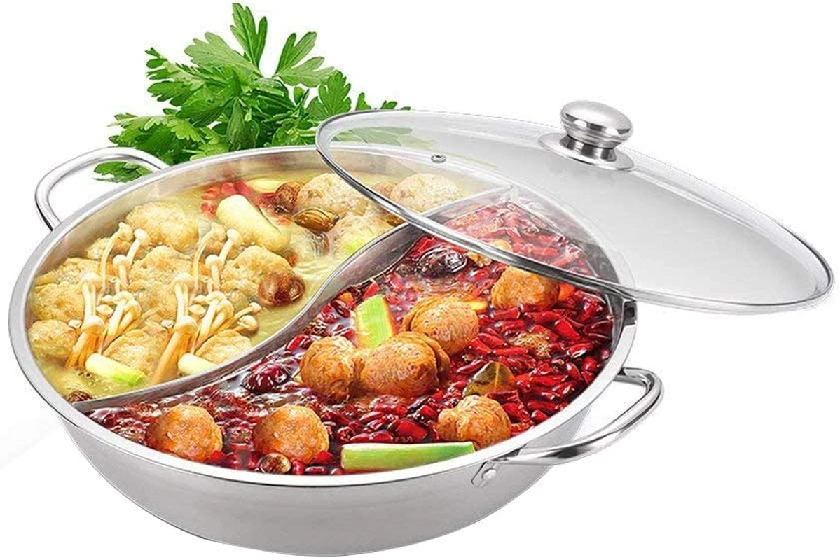 Stainless Steel Shabu Shabu Hot Pot Pot with Divider for Induction Cooktop  Gas S