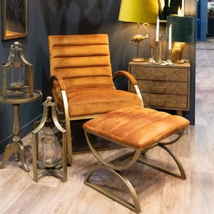 Burnt Orange Brass Luxury Upholstered Ribbed Velvet Ark Chair Footstool Seat Burnt Orange Brass Luxury Upholstered, Burnt Orange Living Room Chairs