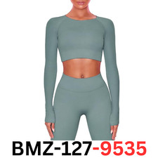 Buttergene Women Workout Sets 2 Pieces Long Sleeve Yoga Outfits Gym Clothes, M