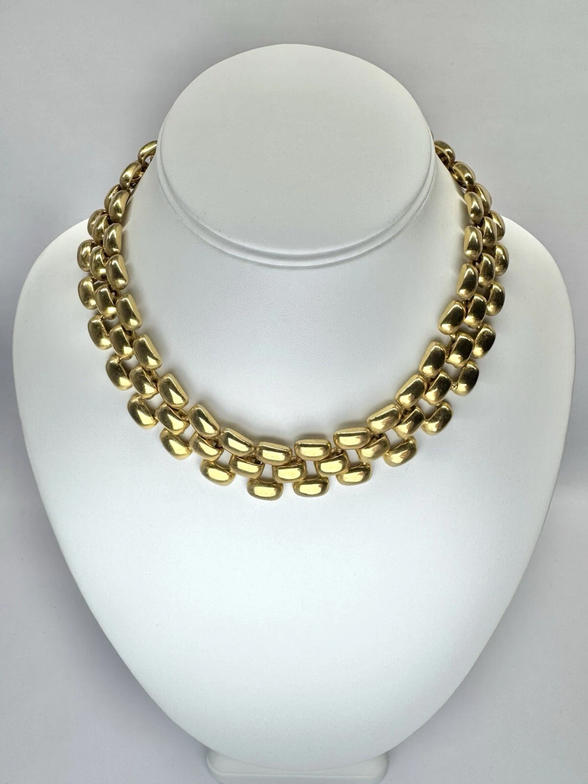 ERWIN PEARL P.E.P. Brushed Gold Tone Chunky Link Vintage Necklace Jewelry N87