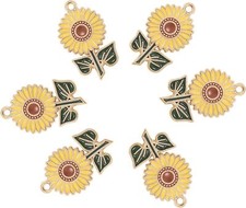 10x Enamel Sunflower Charms Daisy Flower Pendant for Jewelry Making DIY Craft
