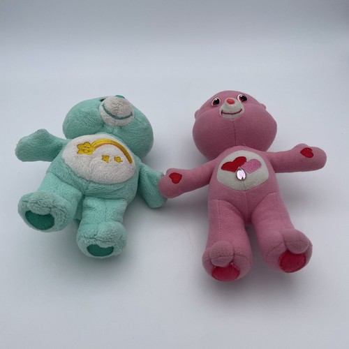 Lot of Two 7" Care Bears 2004 Wish Bear 2009 Love A Lot Bear, no sound Pink Blue - Picture 8 of 10