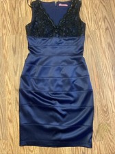 Eliza J Blue Black Beaded Sequins Bedazzled  Sleeveless Lined Bandage Dress