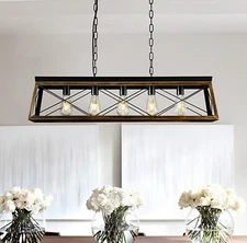 Open Box W38" 5-Light Modern Farmhouse Industrial Black Rectangular Chandelier
