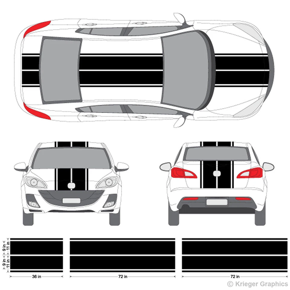 Calcomanías de rayas de vinilo 3M con rayas de carreras de rally dobles para Mazda 2 3 6 RX-7 RX-8 Miata Foto 2 de 4