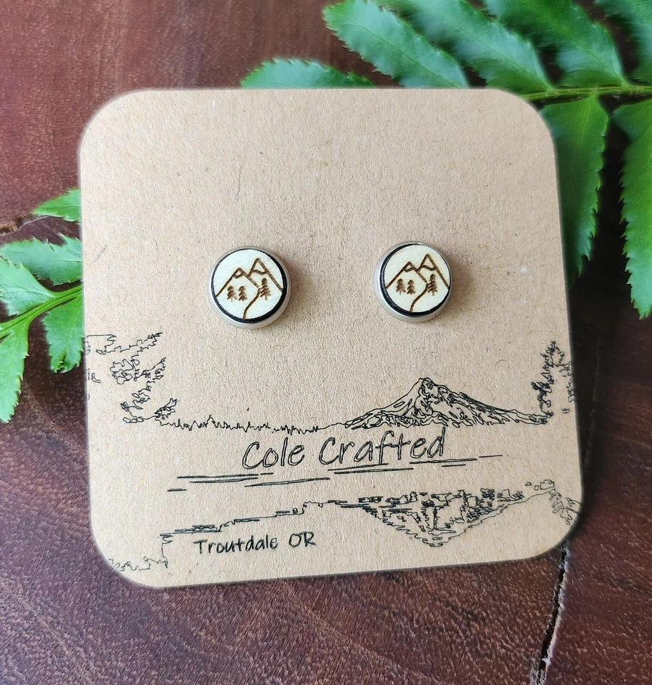 Горные серьги дерево ручной работы 8 мм безель комплект туристический геометрический живописный Mt ювелирных изделий  - Изображение 2 из 4