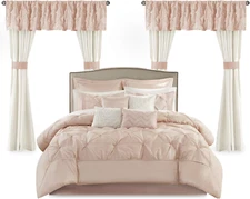 Essentials Room in a Bag Faux Silk Comforter Set-Luxe Diamond Tufting All Season