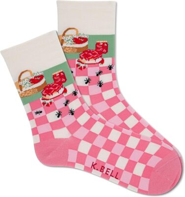 K. Bell Women's Strawberry Picnic Crew Socks 1 Pair, Ivory, Women's 9-11