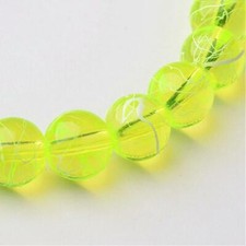 50 Graffiti Glass Beads 8mm Neon Yellow Bulk Jewelry Supplies Speckled White