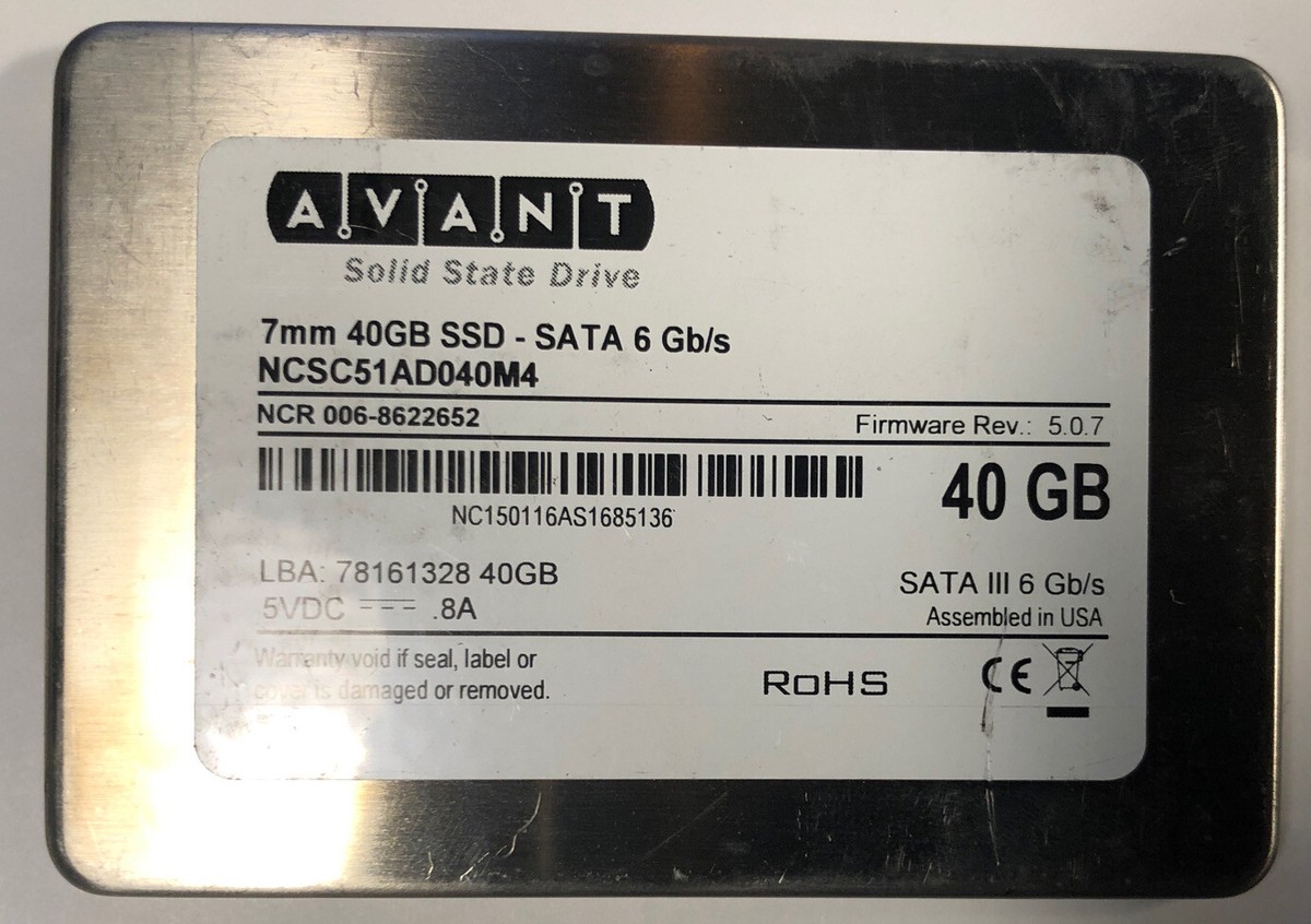 AVANT SSD 40gb NCSC51AD040M4 7MM SATA III GB/S Wiped and Tested