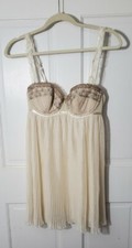 Vintage Flora Pleated Babydoll Nightie Nightgown Adjustable Bra USA Ivory Size M