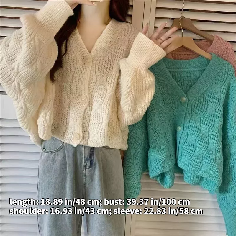 Womens V-neck Knitted Sweater Cardigan Button Down Lady Autumn Winter  Outwear