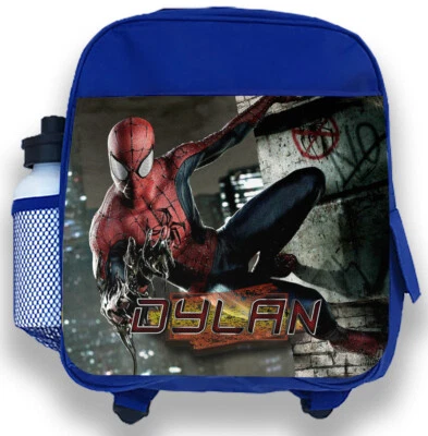 Personalisierter Kinder Rucksack blau beliebiger Name Spiderman Jungen Kinder Schultasche 57