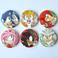 Sonic The Hedgehog, Tails, Knuckles, Amy, Shadow, Silver - Large 58mm Pin Badges