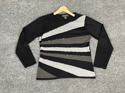 Jenny Sweater Women's Small Knit Pullover Embellished Beaded Acrylic Black N148