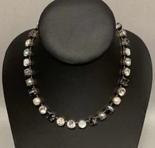 Mariana Gray Black Clear Crystal & Faux Pearl Cats Eye Necklace 20"