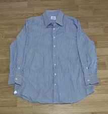 Emanuel Berg Custom Dress Shirt Button Up Men  s XL Blue White Pin Stripe