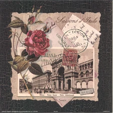 Paris Collage Palermo Milano Prints Pink Red Rose Kelly Donovan Set 12x12 in