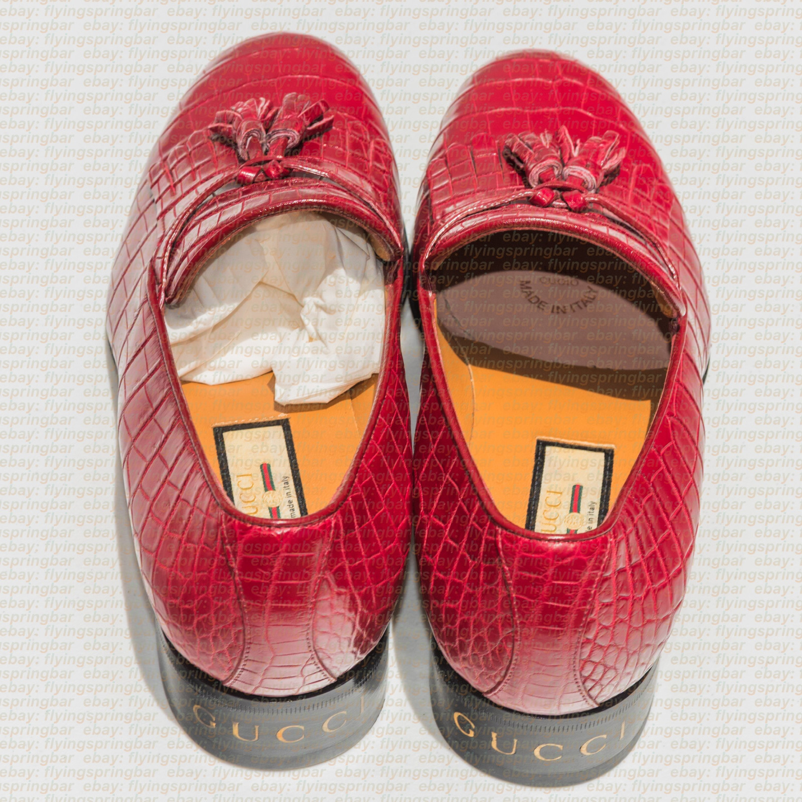 $6200 Gucci 714681 Cherry Red Crocodile Tassel Loafers Mens Size UK 8 /US 9 image 8