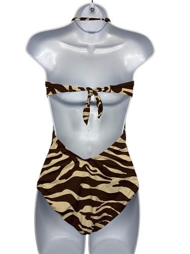 GAP Body Women's size S (2-4) Brown Zebra Stripe Halter Neck One Piece Swimsuit - Picture 7 of 10