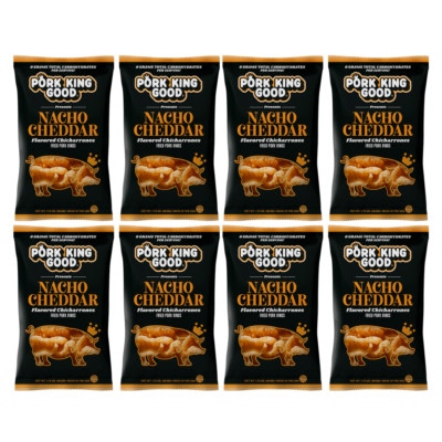 Pork King Good Nacho Cheddar Flavored Pork Rinds Chicharrones 8 Pack Keto Snacks