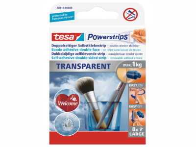 Tesa 58810 Powerstrips Transparent 8 St. max 1 Kg Doppelseitiger Selbsklebestrip