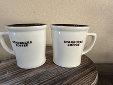 Starbucks 2009 Bone China Mugs Cups (Set of 2) Retired Beige w/Brown Interior