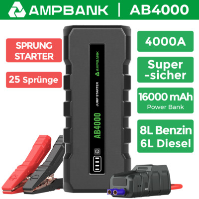 NEW! AMPBANK 4000A Auto Starthilfe Jump Starter Ladegerät Booster Powerbank 3IN1
