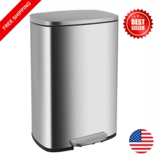 13 Gallon/50 Liter Trash Can with Lid Step, Fingerprint-Proof Kitchen Trash Bin