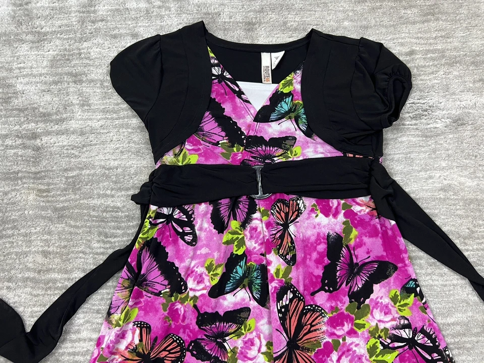 Route 66 Dress Youth 14 16 Pink Butterflies Short Sleeve - Image 2 of 4