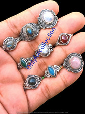 Lotto anelli labradorite e pietre preziose miste argento sterling 925 placcato gioielli sfusi