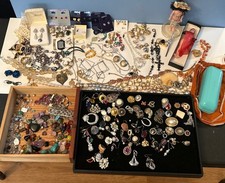 Huge Estate Junk Drawer Antique Jewelry Glass Treasure Sterling Pearls Watches