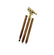 Brass Telescope Compass On Top Head Handle Wooden Walking Stick Cane Hidden Gift