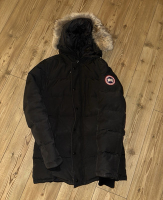 Canada Goose Herren Parka Jacke M Schwarz lang Winter Kapuze Fellbesatz Logo