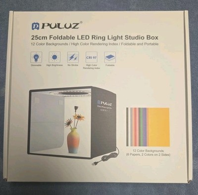 Puluz 25cm Foldable LED Ring Light Studio Box 12 Color Options - New in Open Box