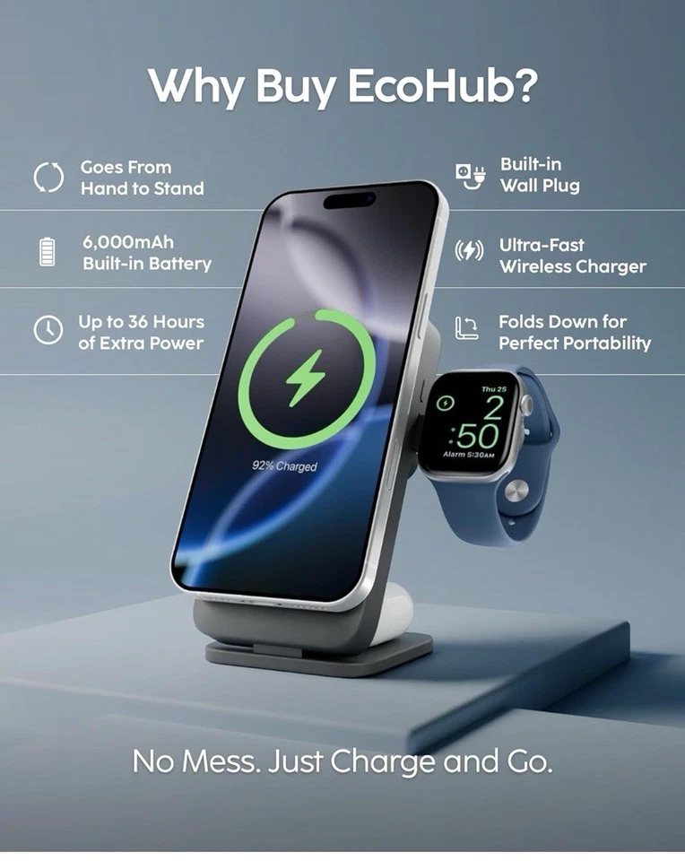 Cargador Inalámbrico Plegable 3 en 1 Estación de Carga Apple y Paquete de Batería MagSafe Foto 3 de 3