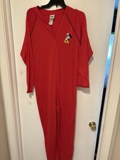 Vintage Disney Mickey Pajamas Medium Red One Piece Longjohns 50/50 USA NWT